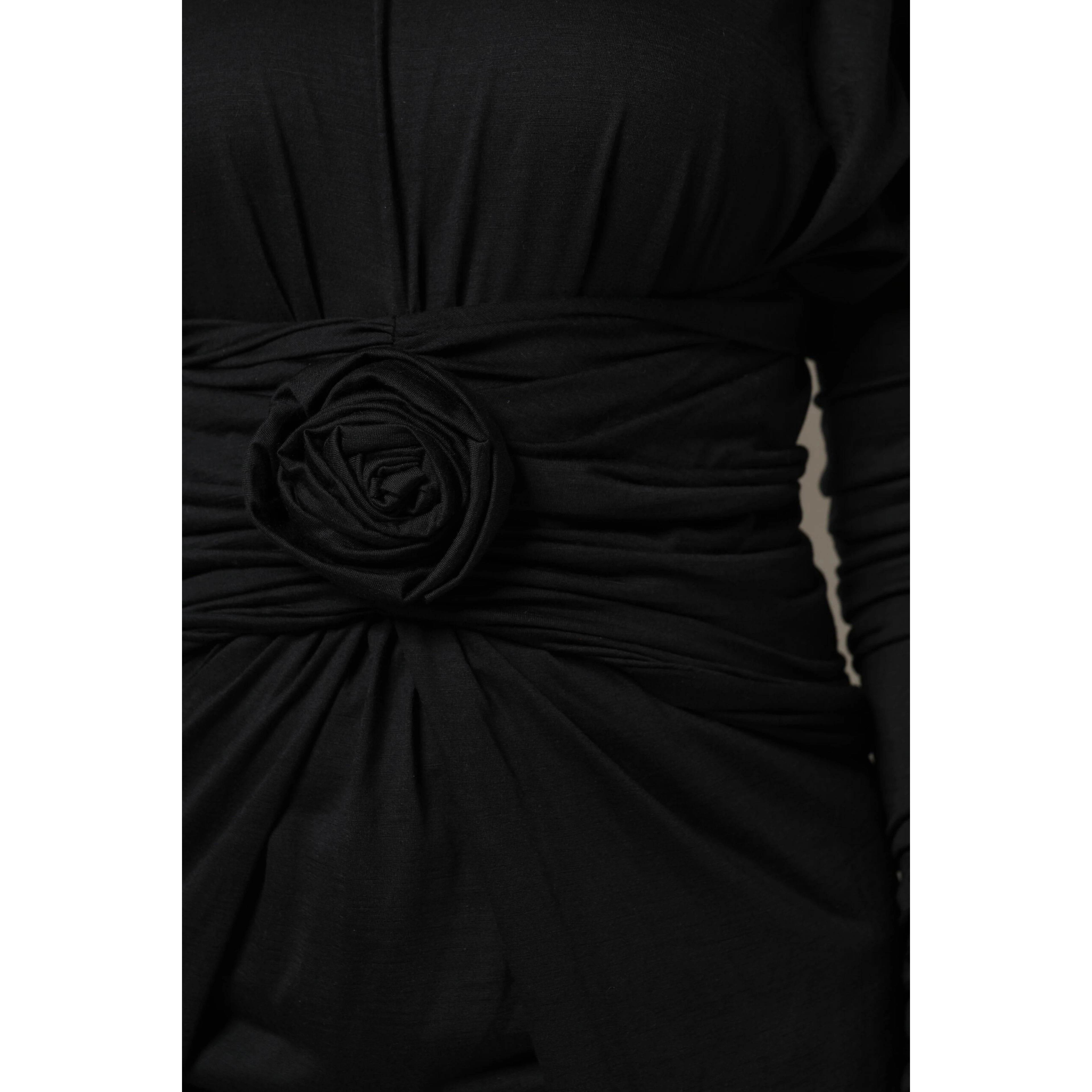 Black Wool Long Sleeves Sheath Midi Dress