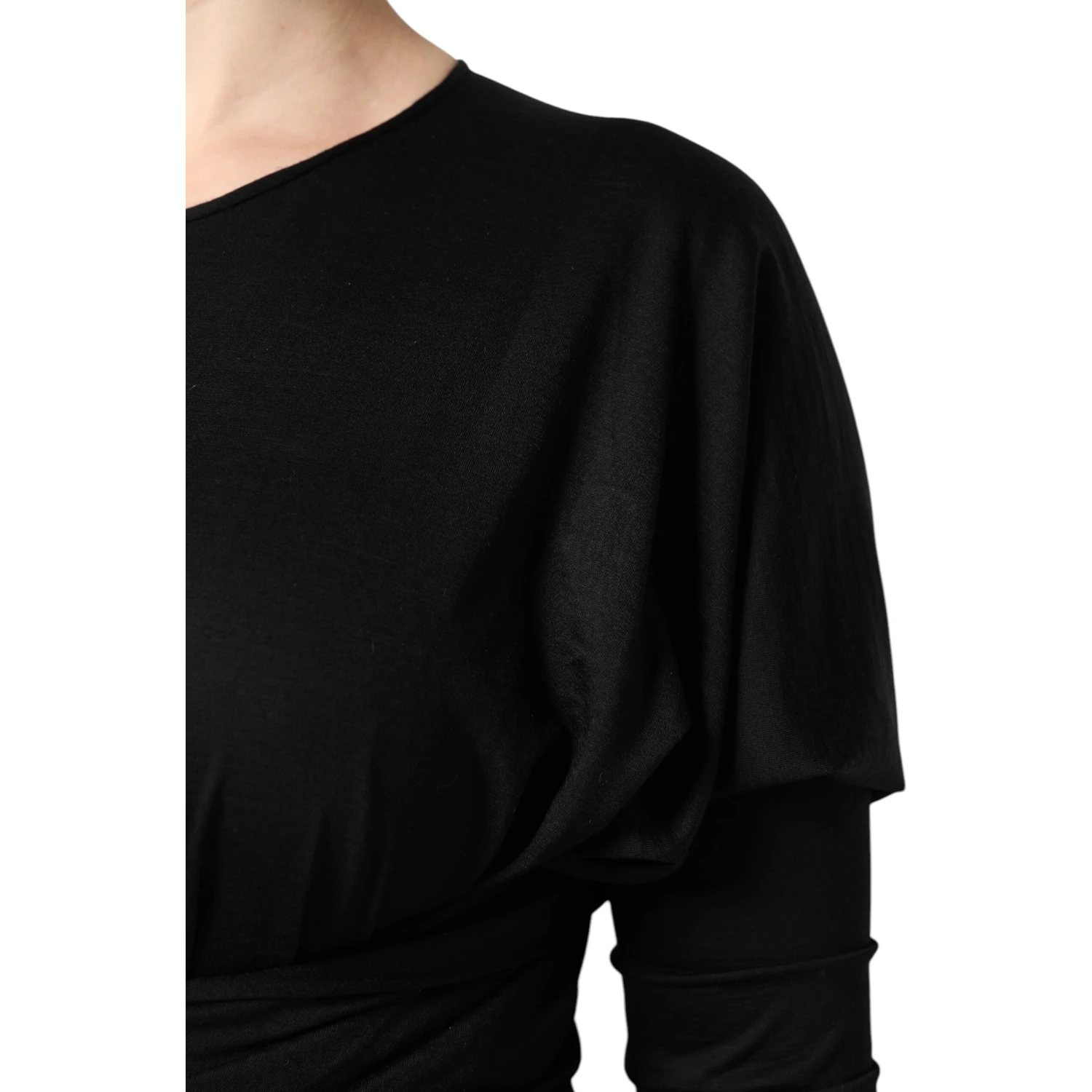 Black Wool Long Sleeves Sheath Midi Dress