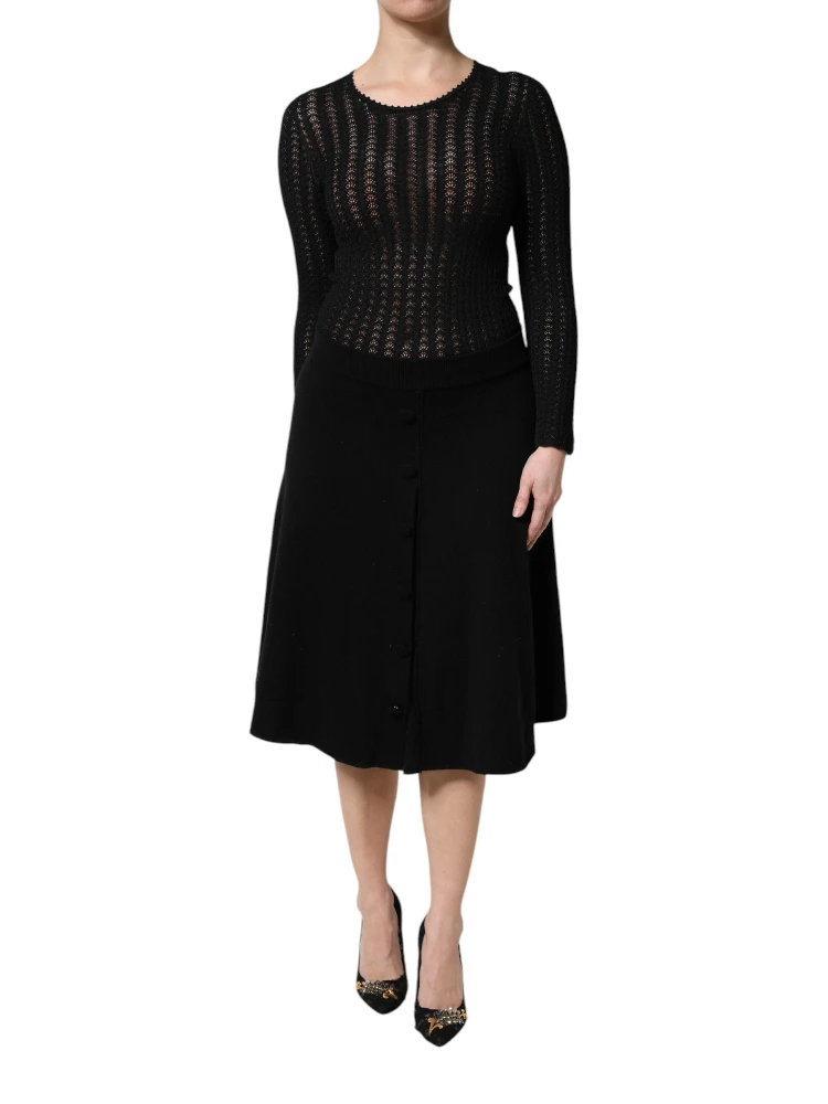 Black Cashmere Long Sleeves A-line Midi Dress alternative