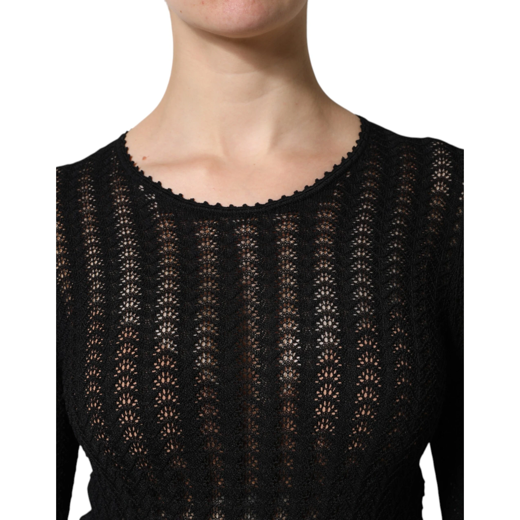 Black Cashmere Long Sleeves A-line Midi Dress