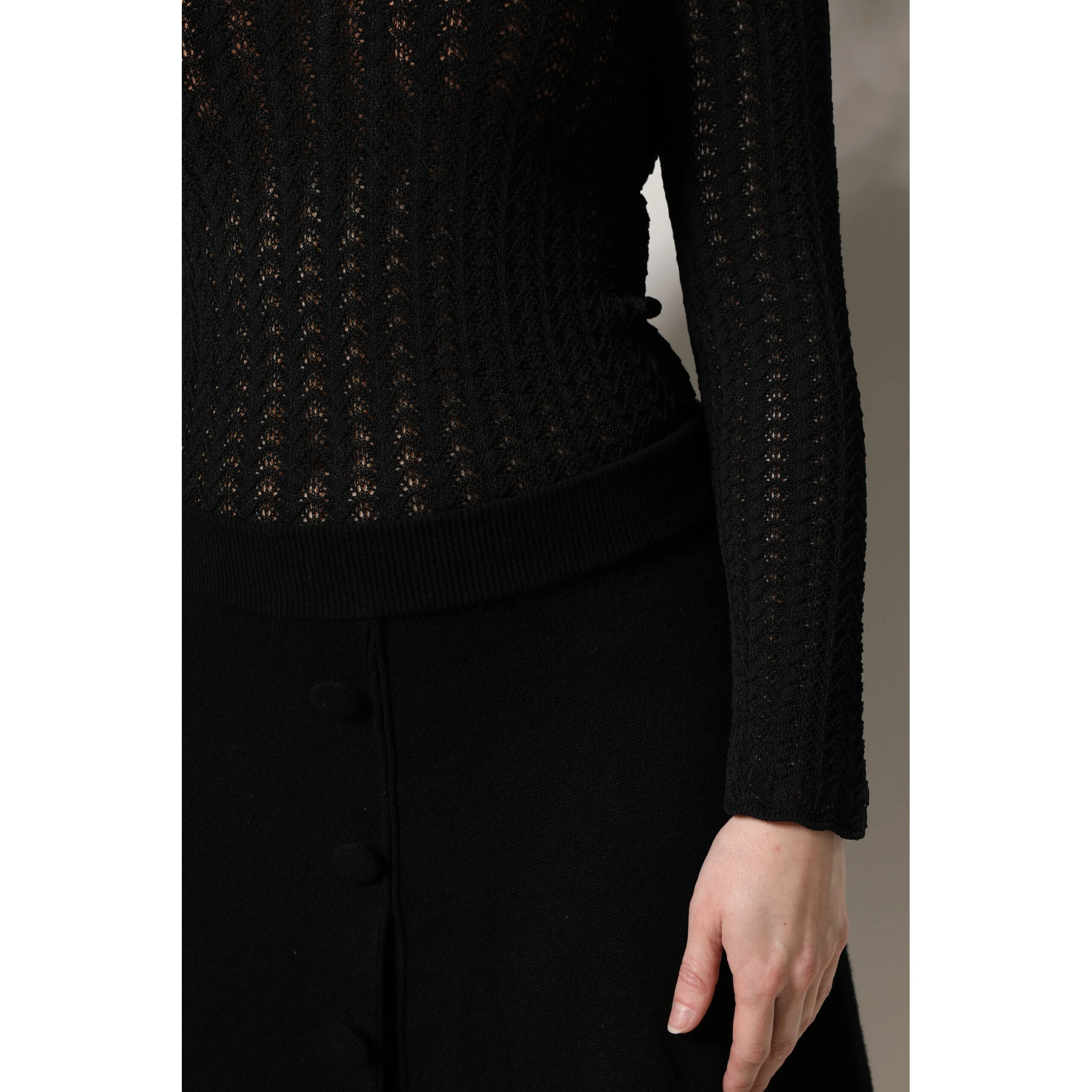 Black Cashmere Long Sleeves A-line Midi Dress