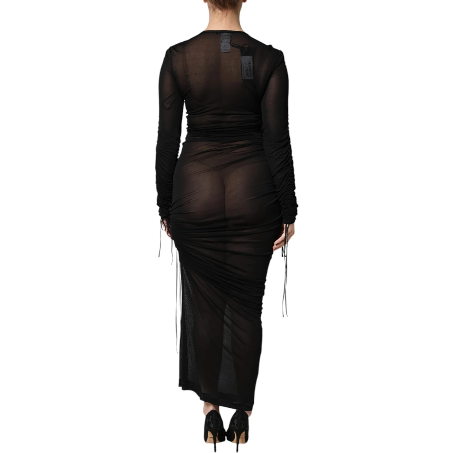 Black Mesh Trim Bodycon Long Sheath Dress