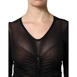 Black Mesh Trim Bodycon Long Sheath Dress