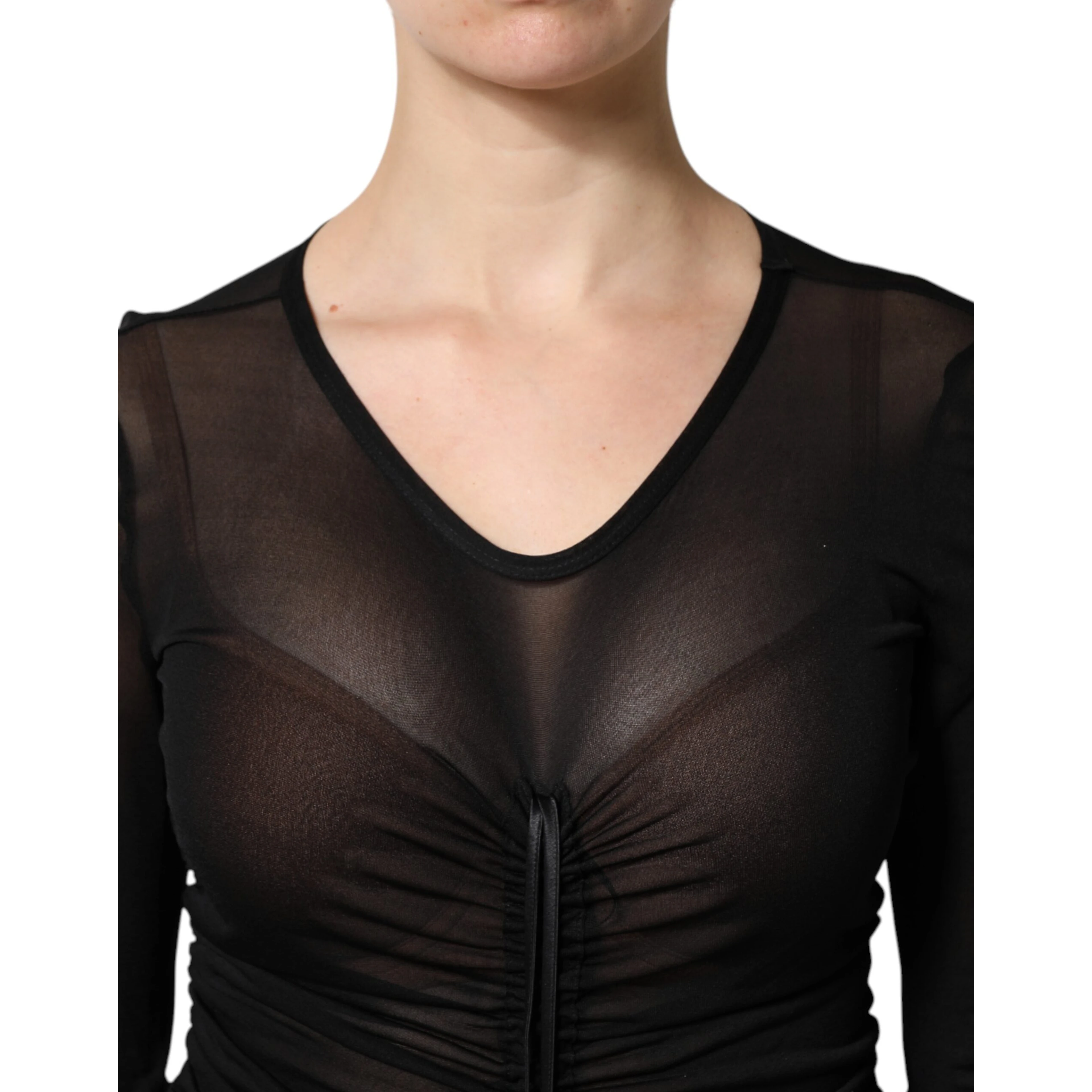 Black Mesh Trim Bodycon Long Sheath Dress