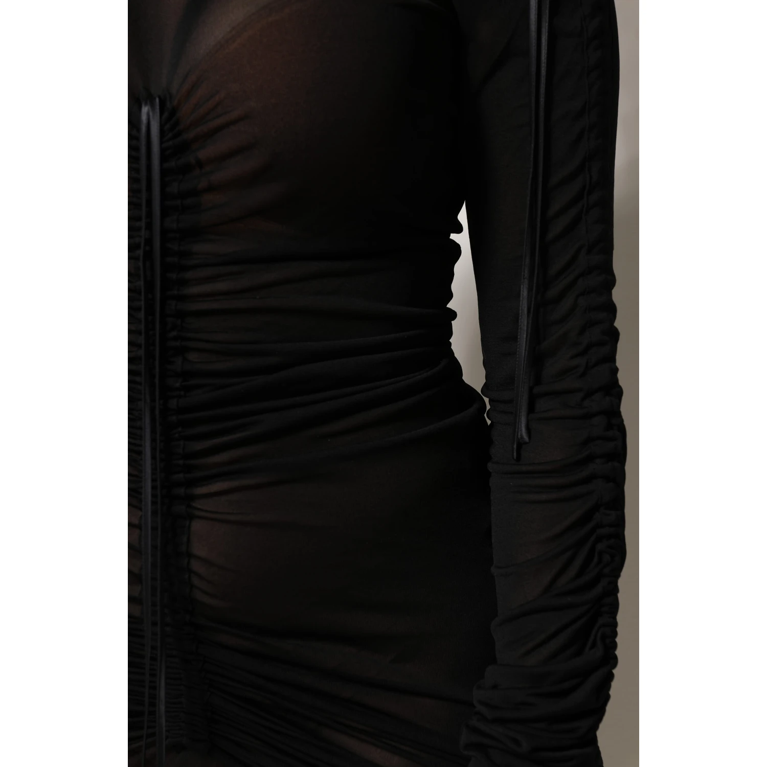 Black Mesh Trim Bodycon Long Sheath Dress
