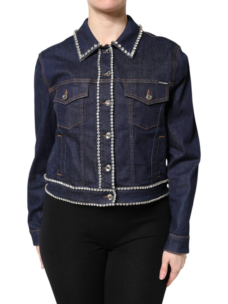 Blue Denim Cotton Crystal Embellished Jacket