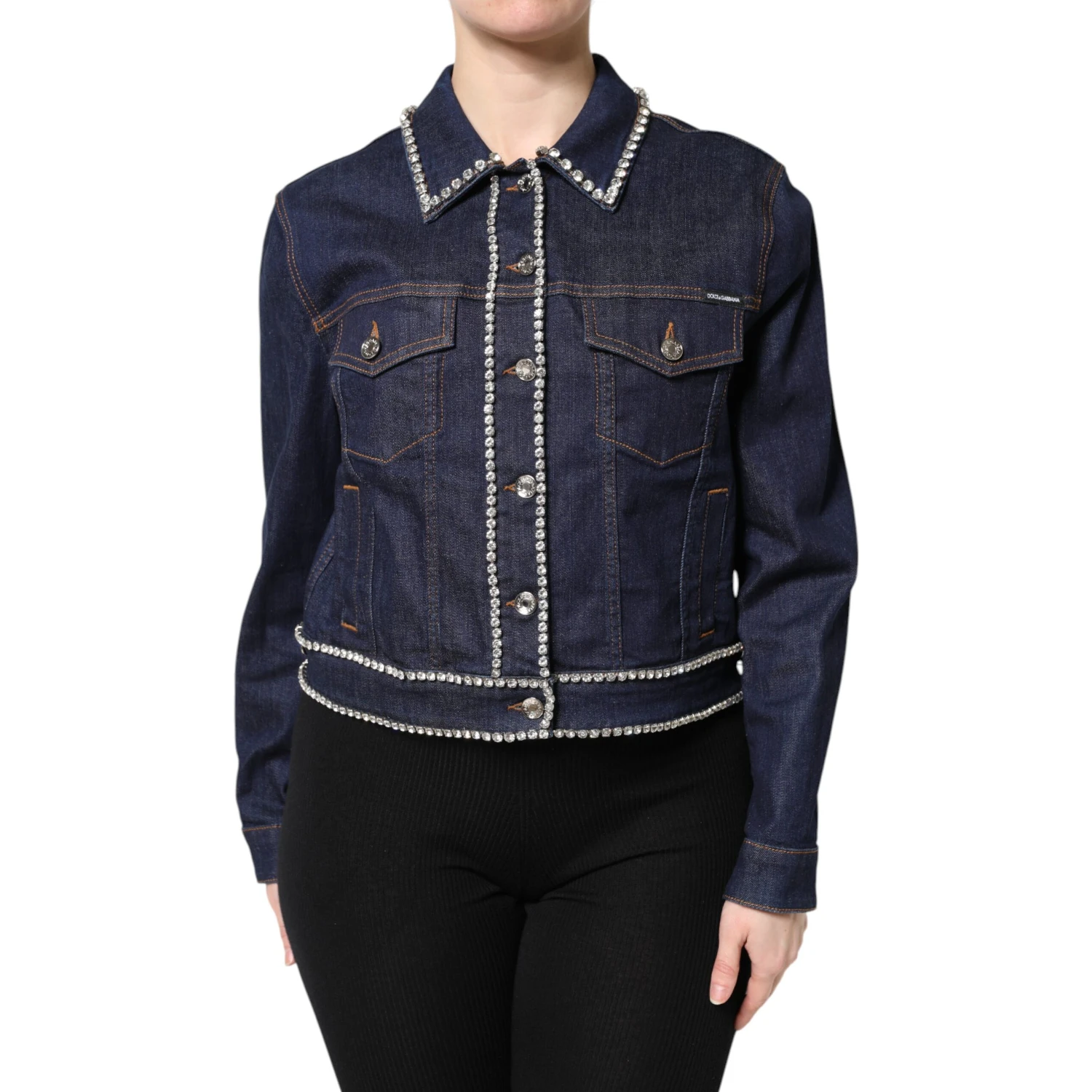 Blue Denim Cotton Crystal Embellished Jacket