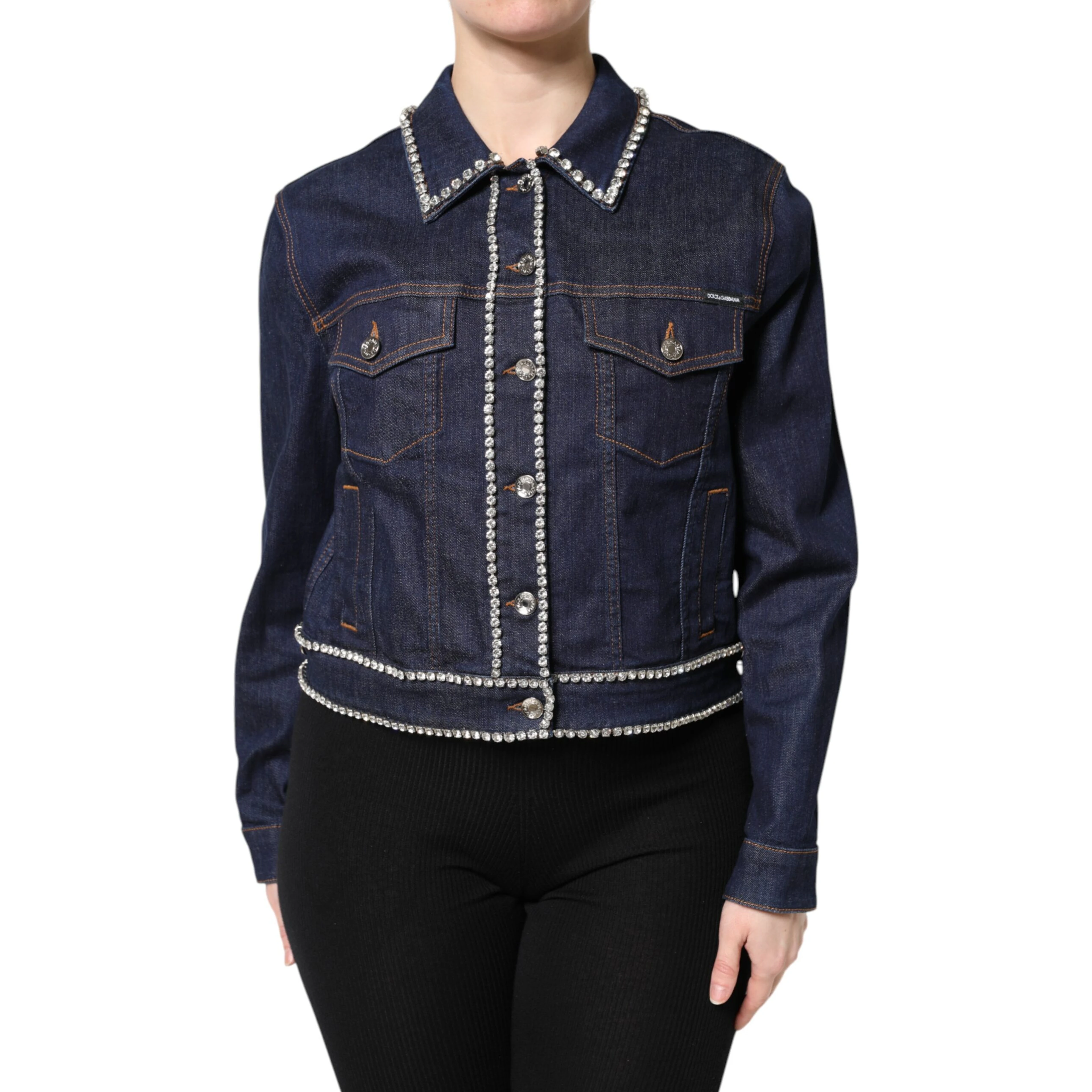 Blue Denim Cotton Crystal Embellished Jacket