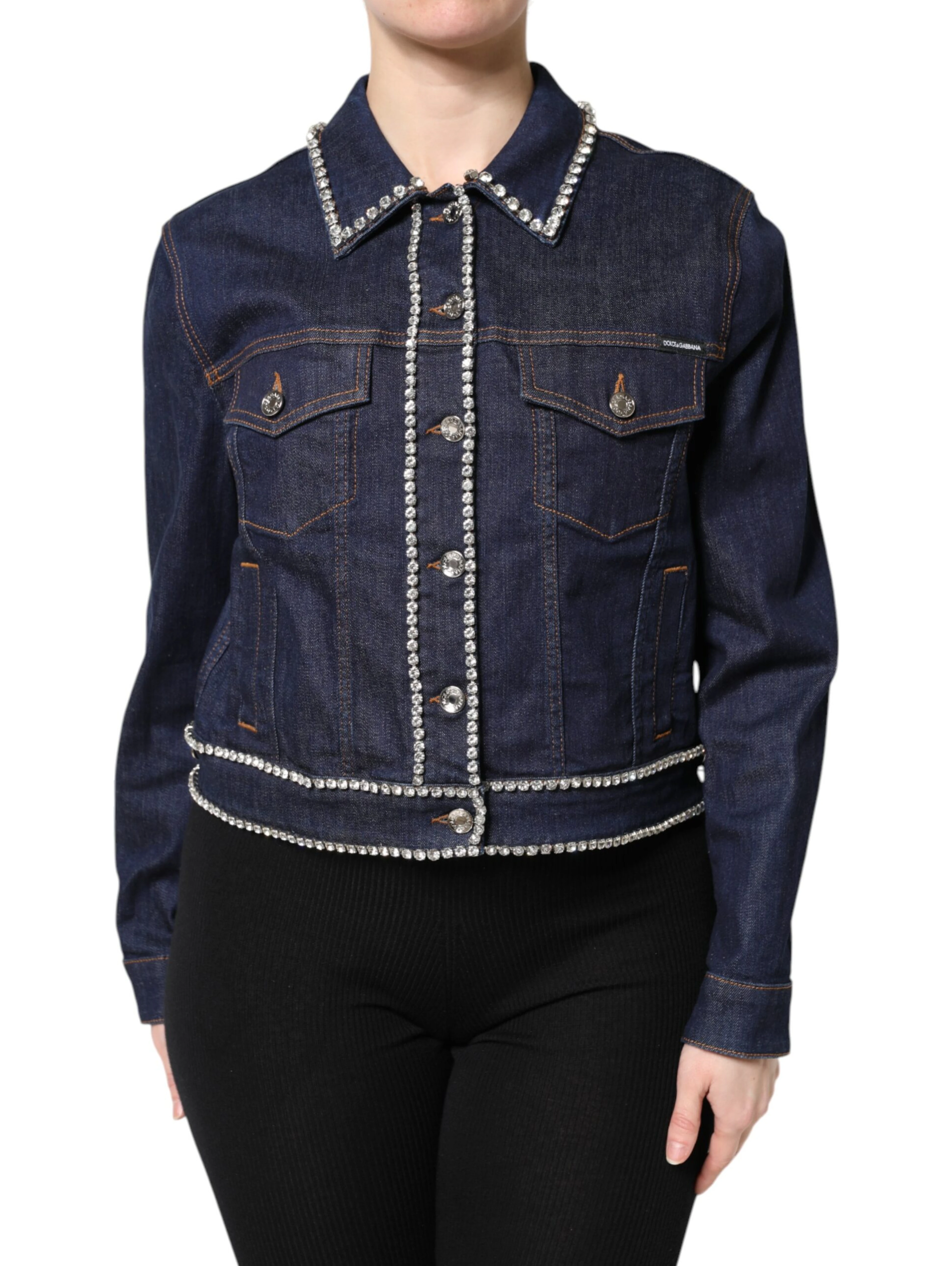 Blue Denim Cotton Crystal Embellished Jacket