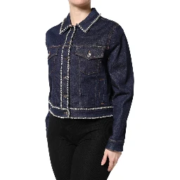 Blue Denim Cotton Crystal Embellished Jacket