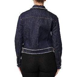 Blue Denim Cotton Crystal Embellished Jacket