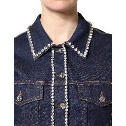 Blue Denim Cotton Crystal Embellished Jacket