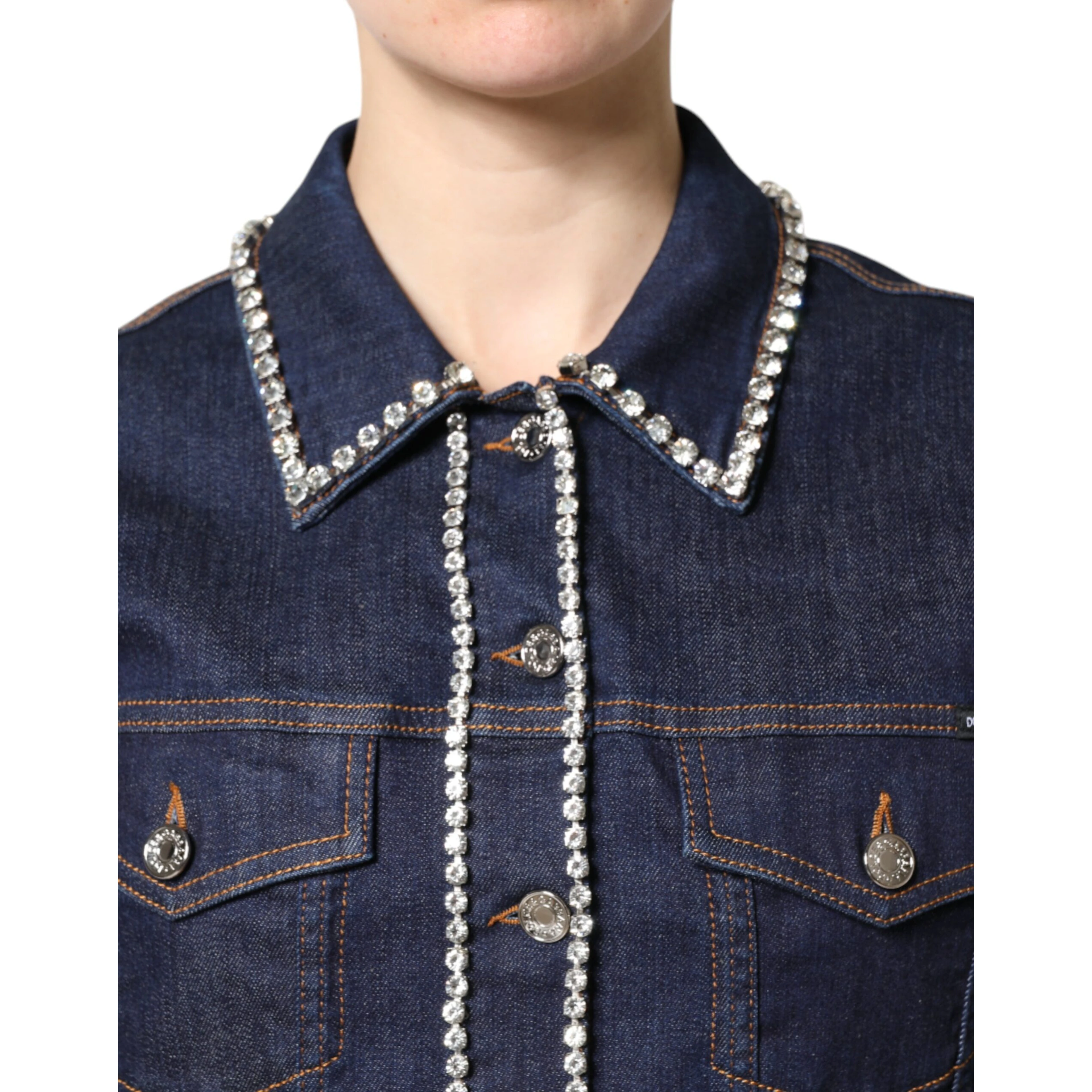 Blue Denim Cotton Crystal Embellished Jacket