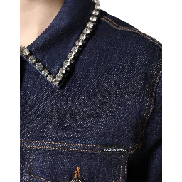 Blue Denim Cotton Crystal Embellished Jacket