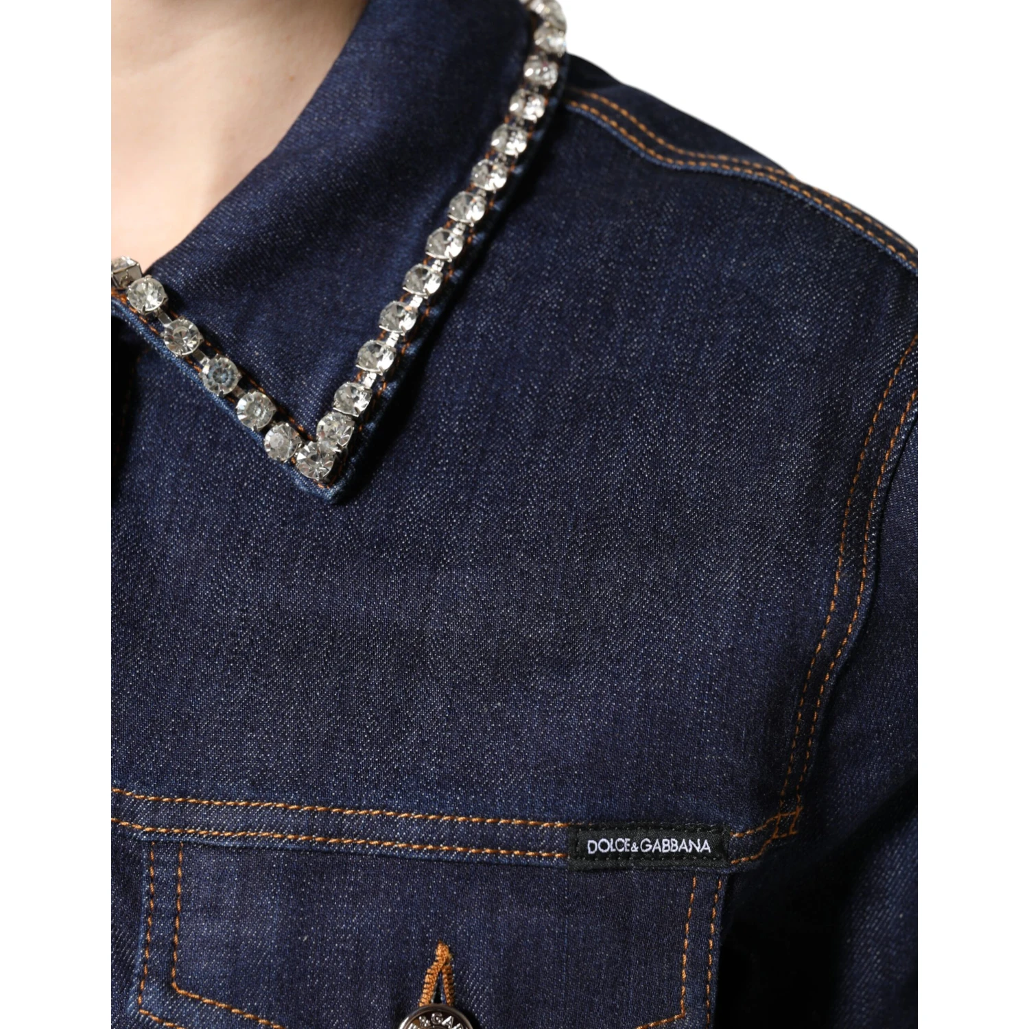 Blue Denim Cotton Crystal Embellished Jacket