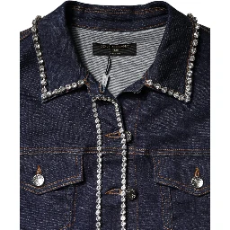 Blue Denim Cotton Crystal Embellished Jacket