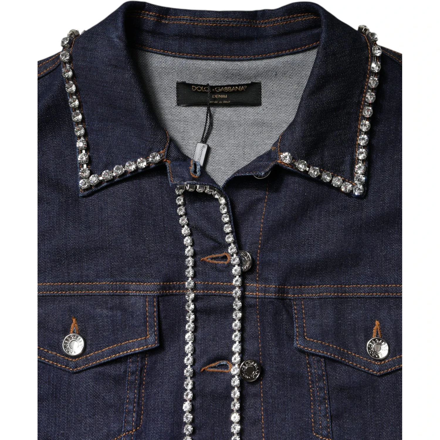 Blue Denim Cotton Crystal Embellished Jacket
