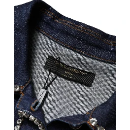 Blue Denim Cotton Crystal Embellished Jacket