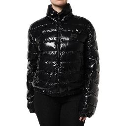 Black Logo Plaque Full Zip Puffer Jacket