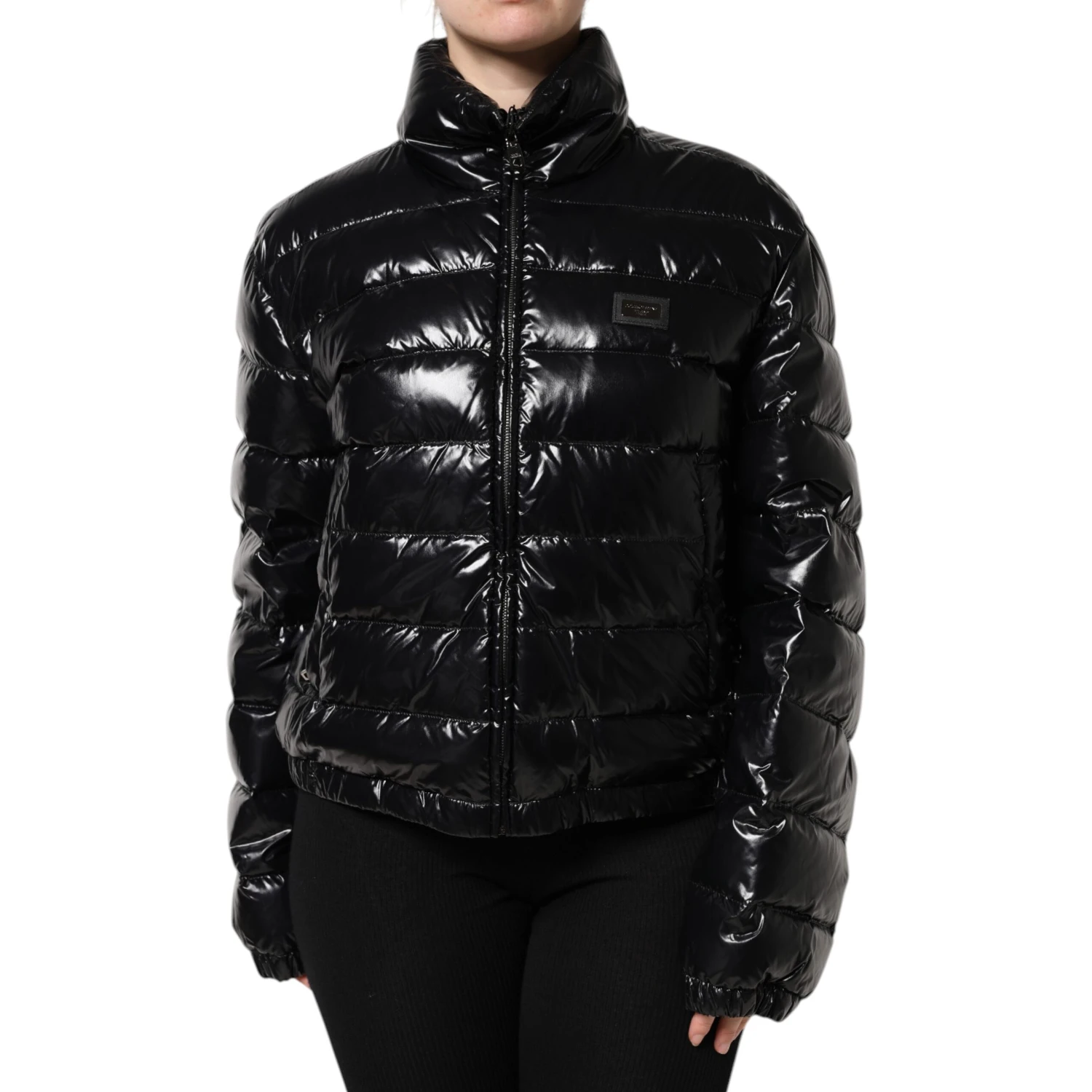 Black Logo Plaque Full Zip Puffer Jacket