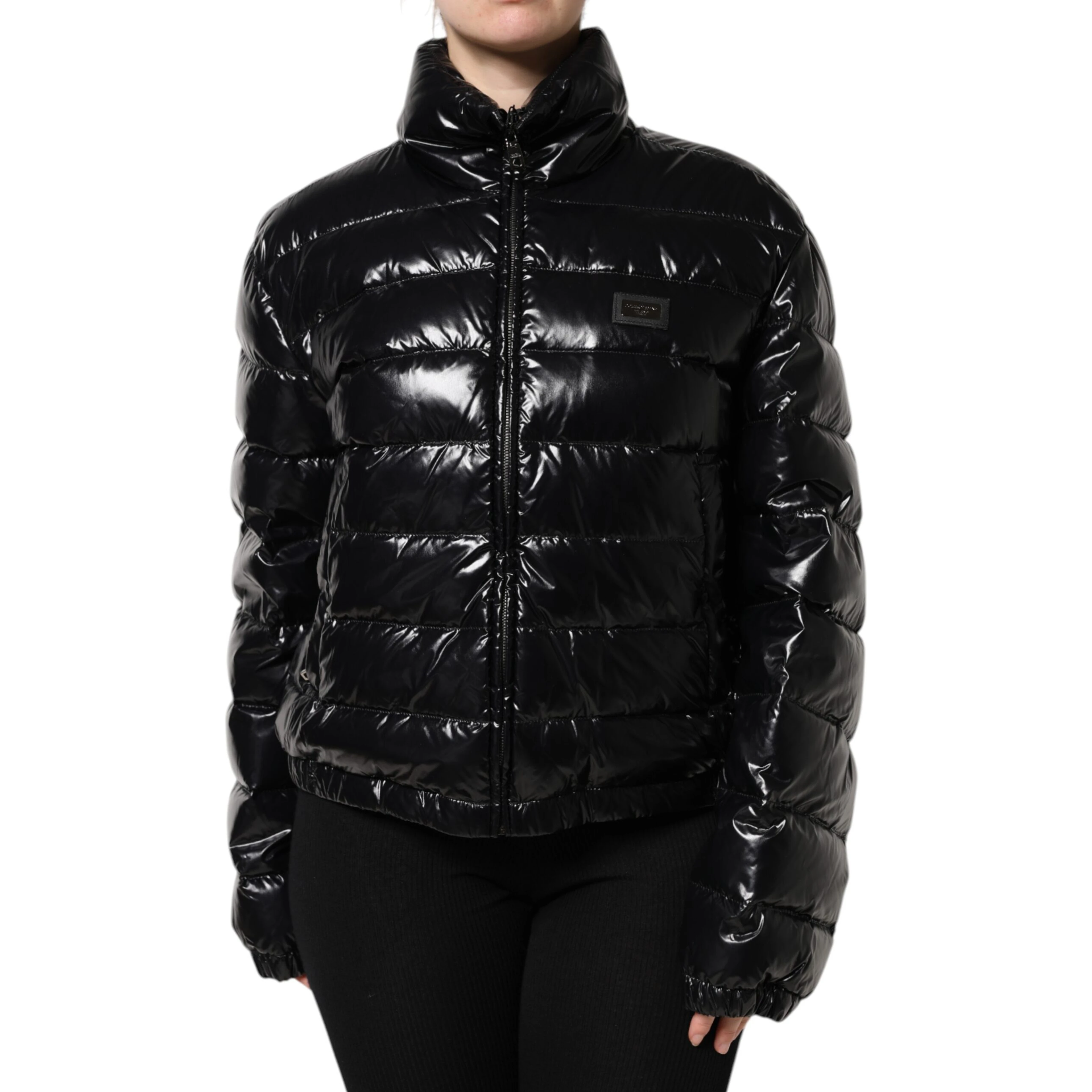 Black Logo Plaque Full Zip Puffer Jacket