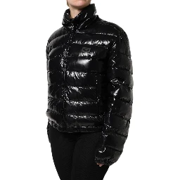Black Logo Plaque Full Zip Puffer Jacket