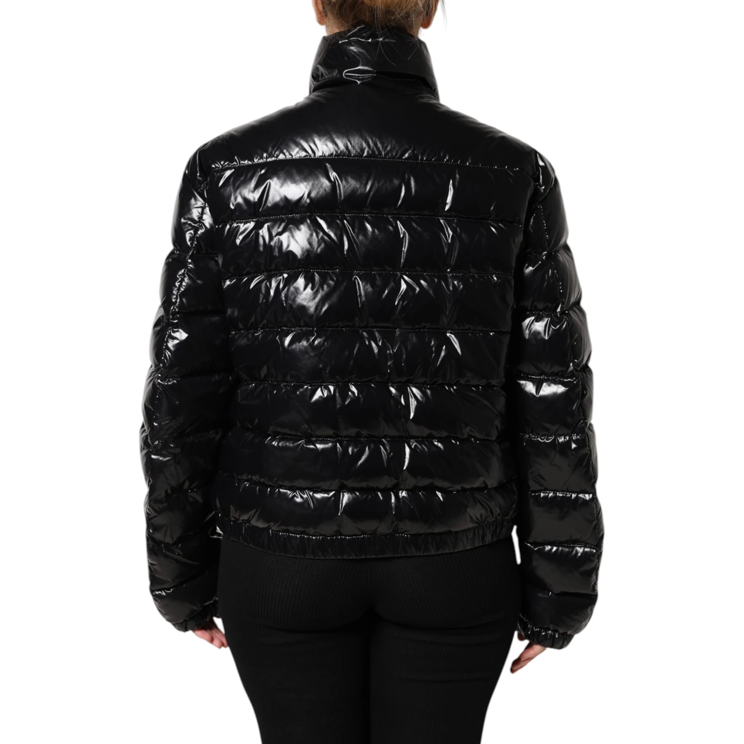 Black Logo Plaque Full Zip Puffer Jacket