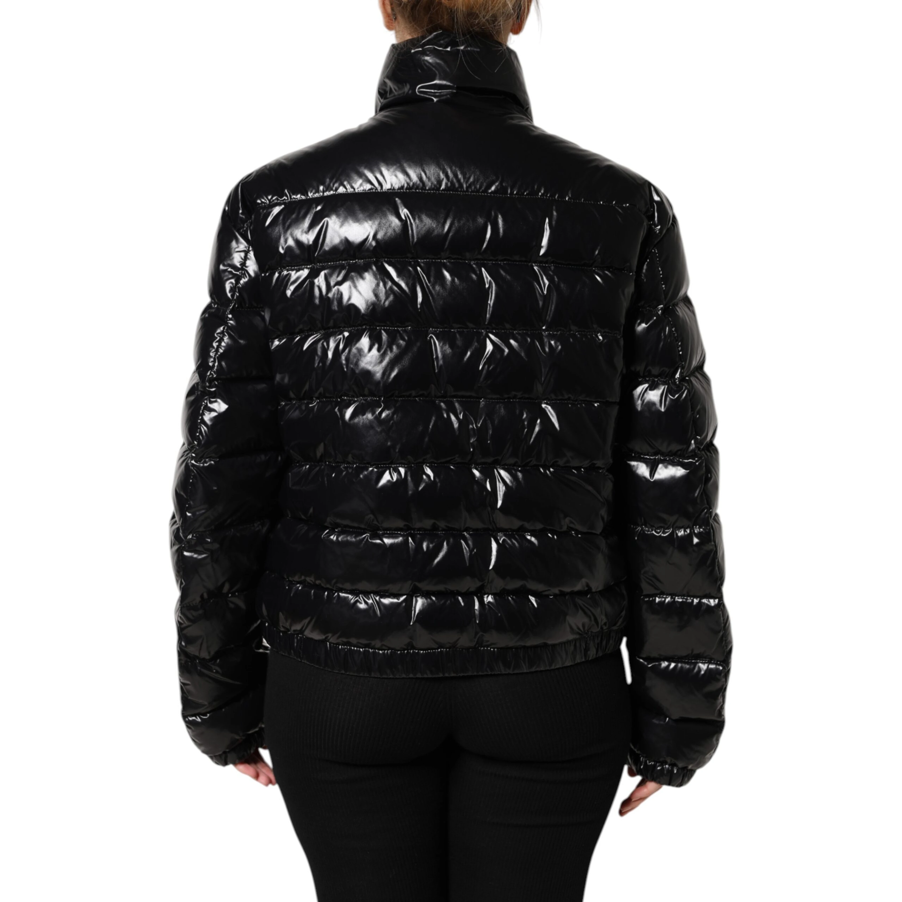 Black Logo Plaque Full Zip Puffer Jacket