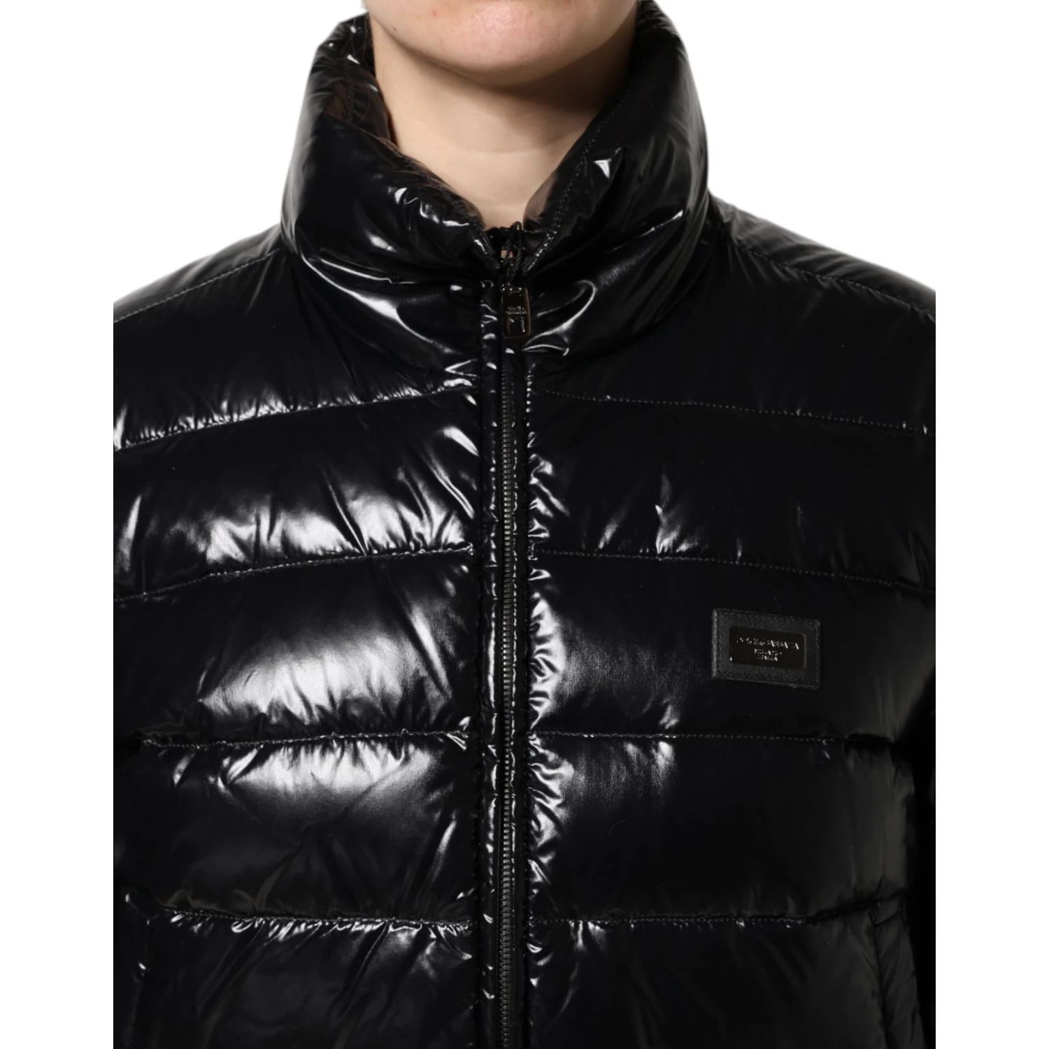 Black Logo Plaque Full Zip Puffer Jacket