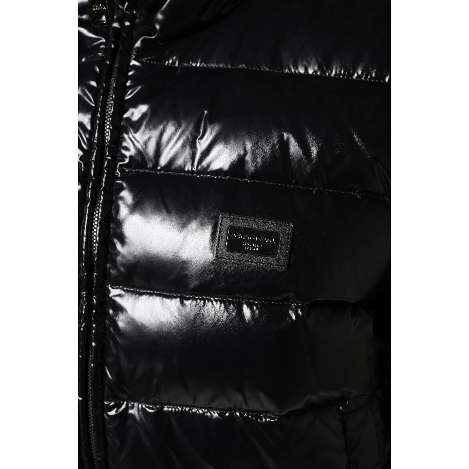 Black Logo Plaque Full Zip Puffer Jacket