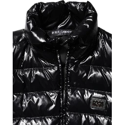 Black Logo Plaque Full Zip Puffer Jacket