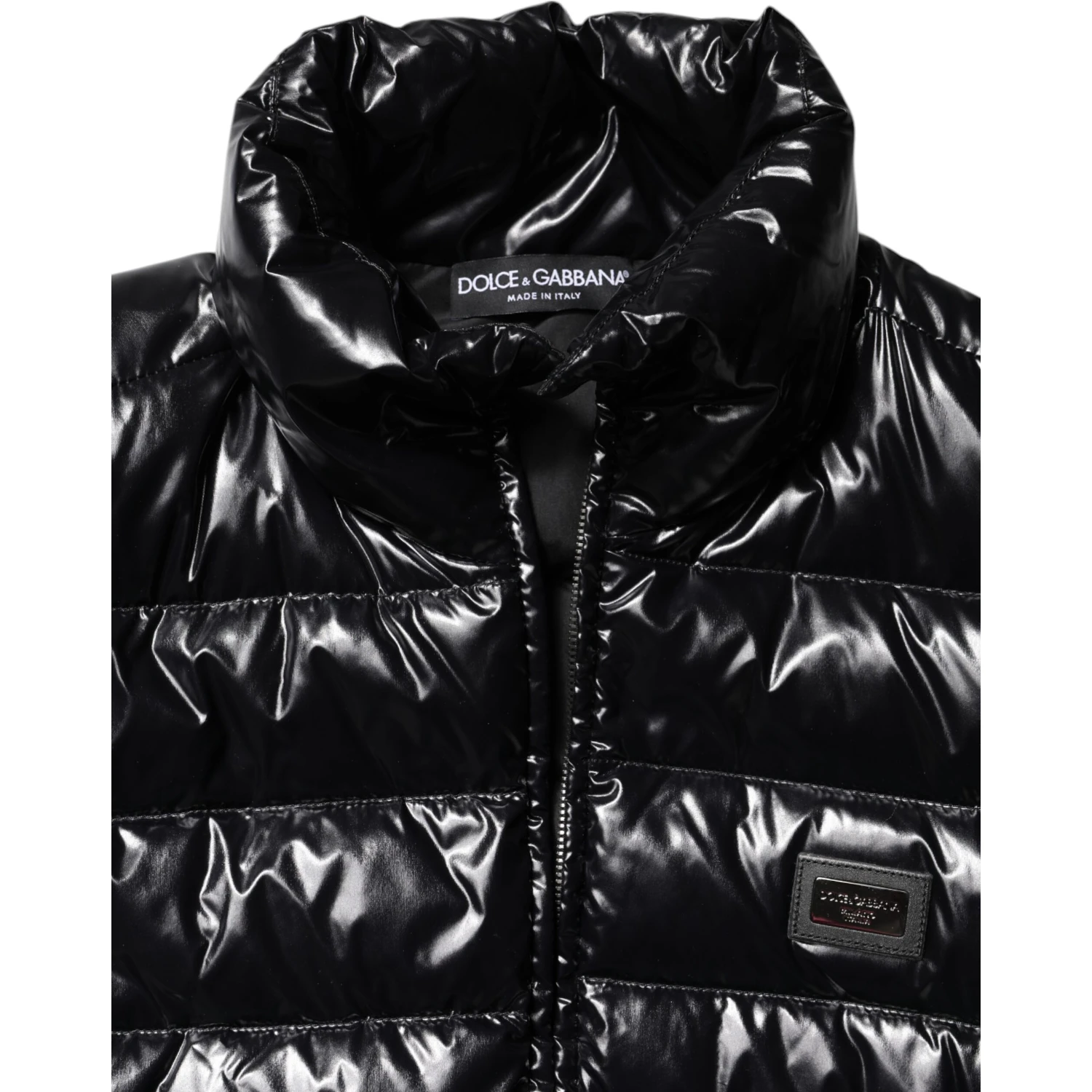 Black Logo Plaque Full Zip Puffer Jacket