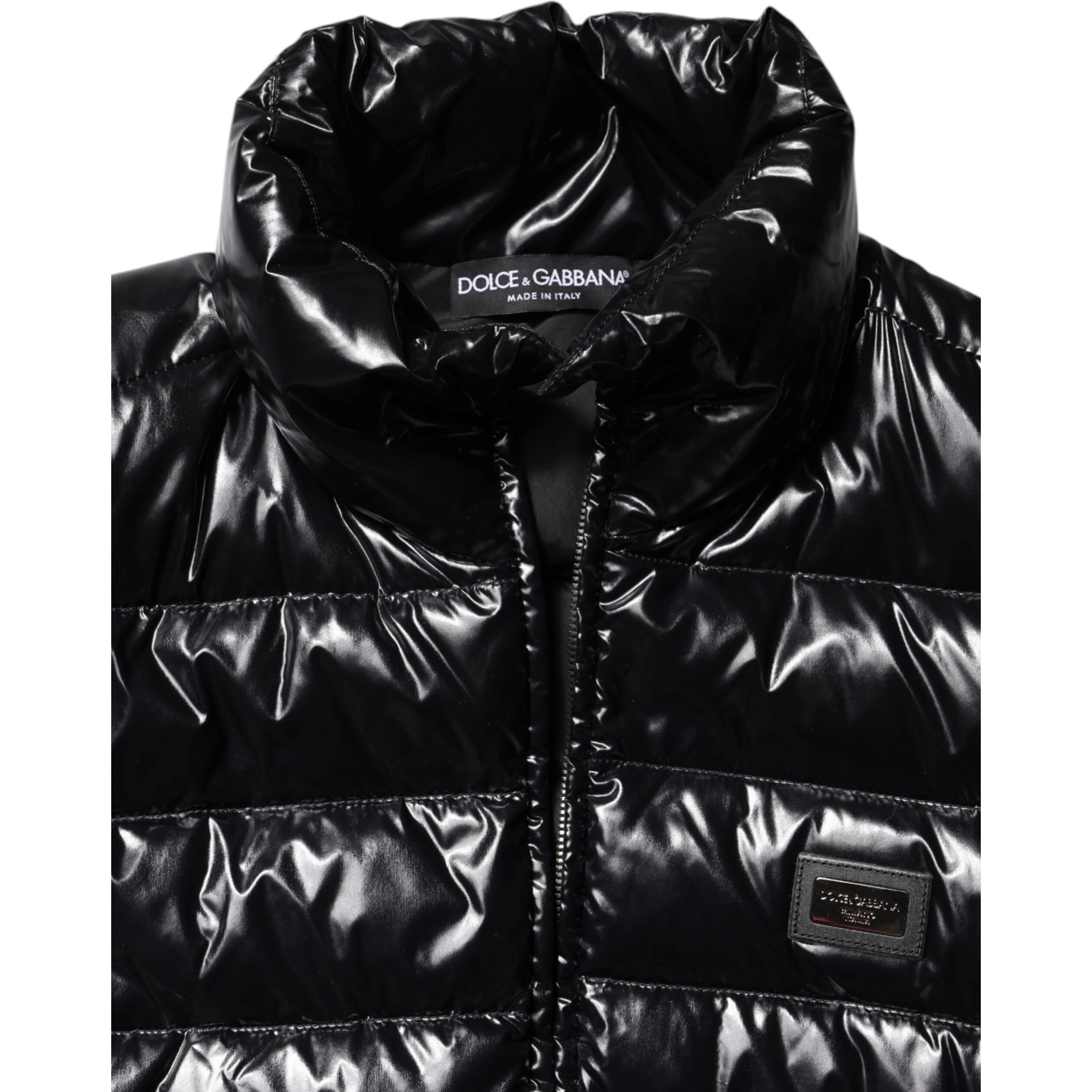 Black Logo Plaque Full Zip Puffer Jacket