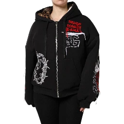 Black Embroidered Full Zip Hooded Jacket