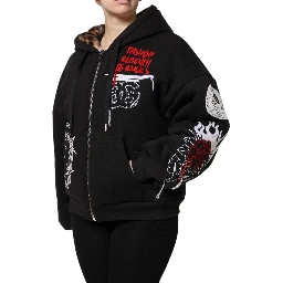 Black Embroidered Full Zip Hooded Jacket