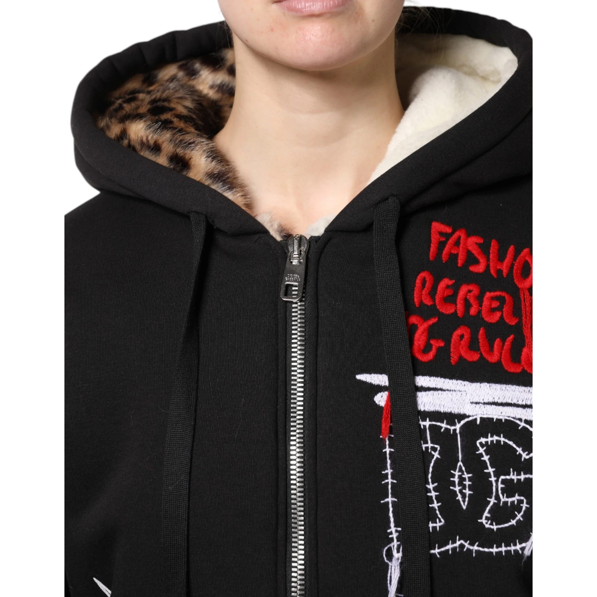 Black Embroidered Full Zip Hooded Jacket