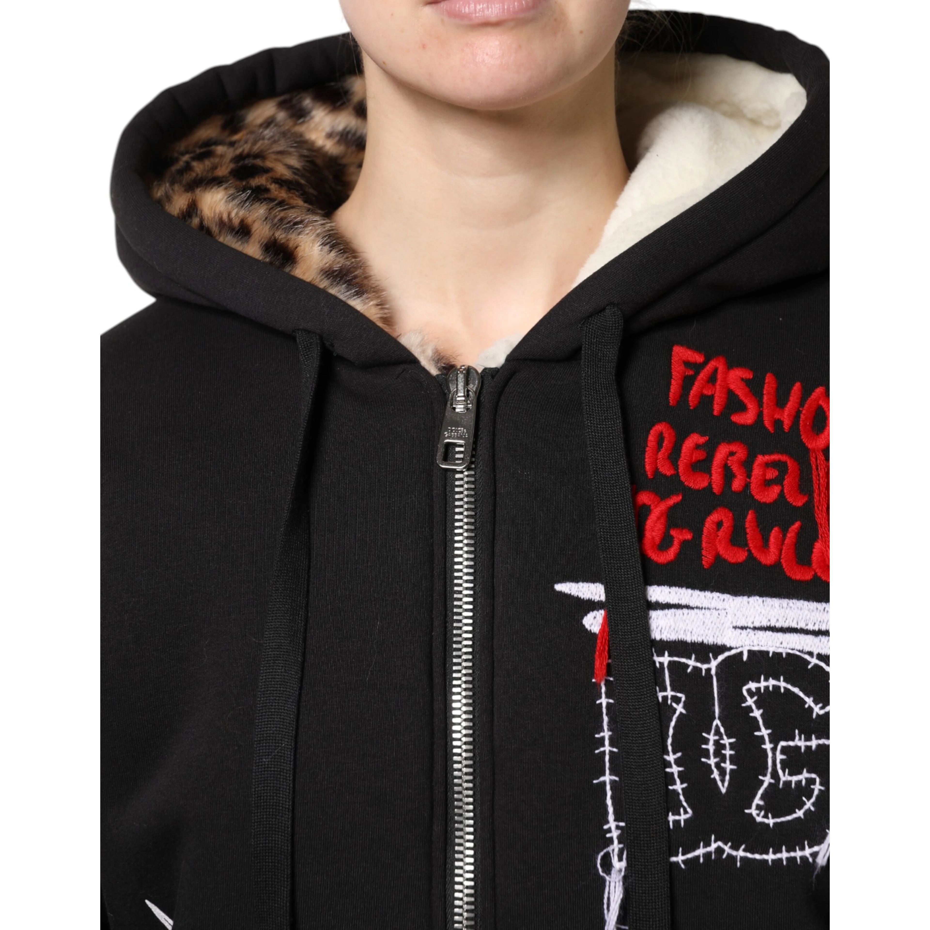 Black Embroidered Full Zip Hooded Jacket