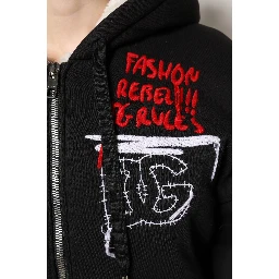Black Embroidered Full Zip Hooded Jacket