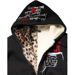 Black Embroidered Full Zip Hooded Jacket