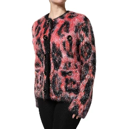 Red Mohair Wool Button Down Cardigan Sweater