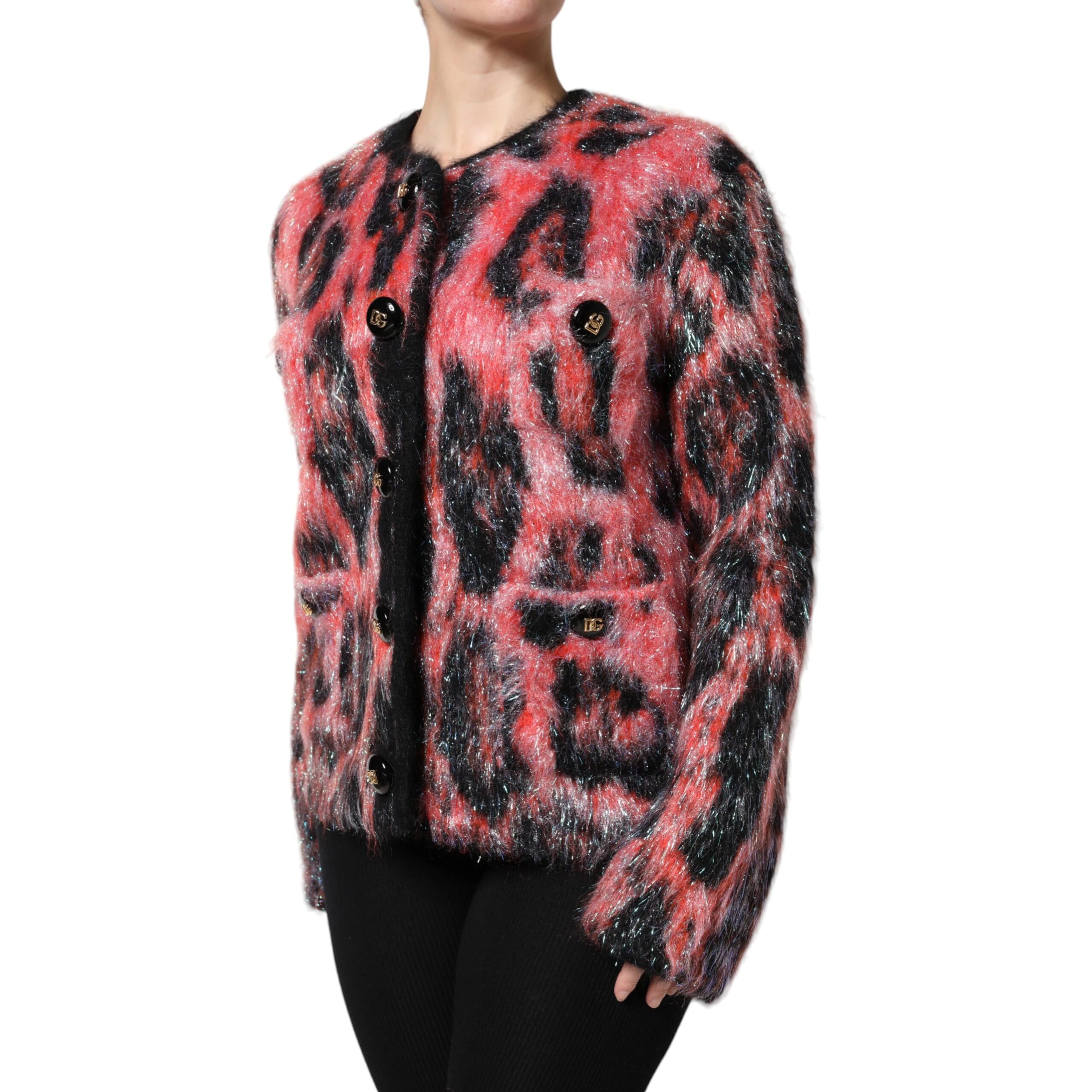 Red Mohair Wool Button Down Cardigan Sweater