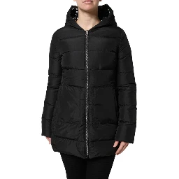 Black Puffer Hooded Zip Reversible Jacket