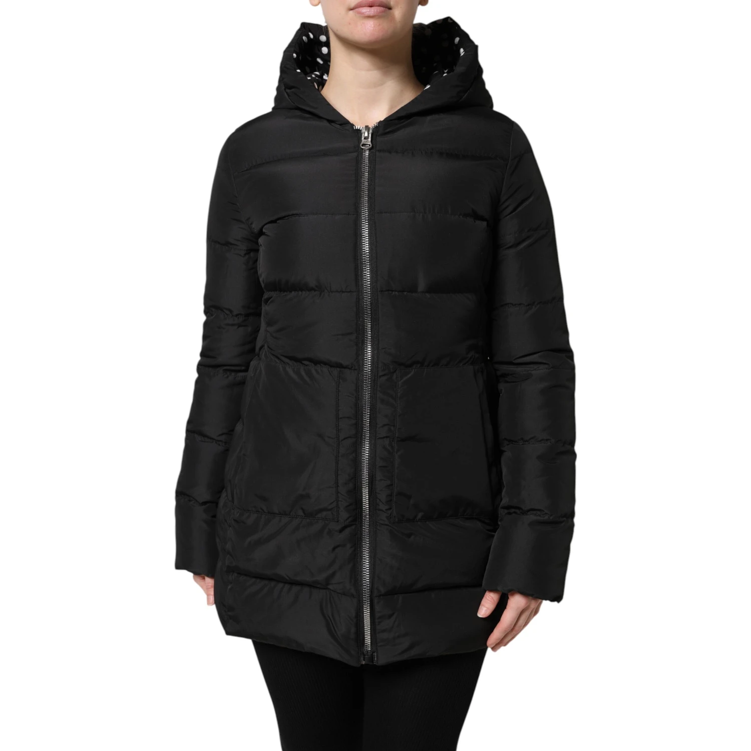 Black Puffer Hooded Zip Reversible Jacket