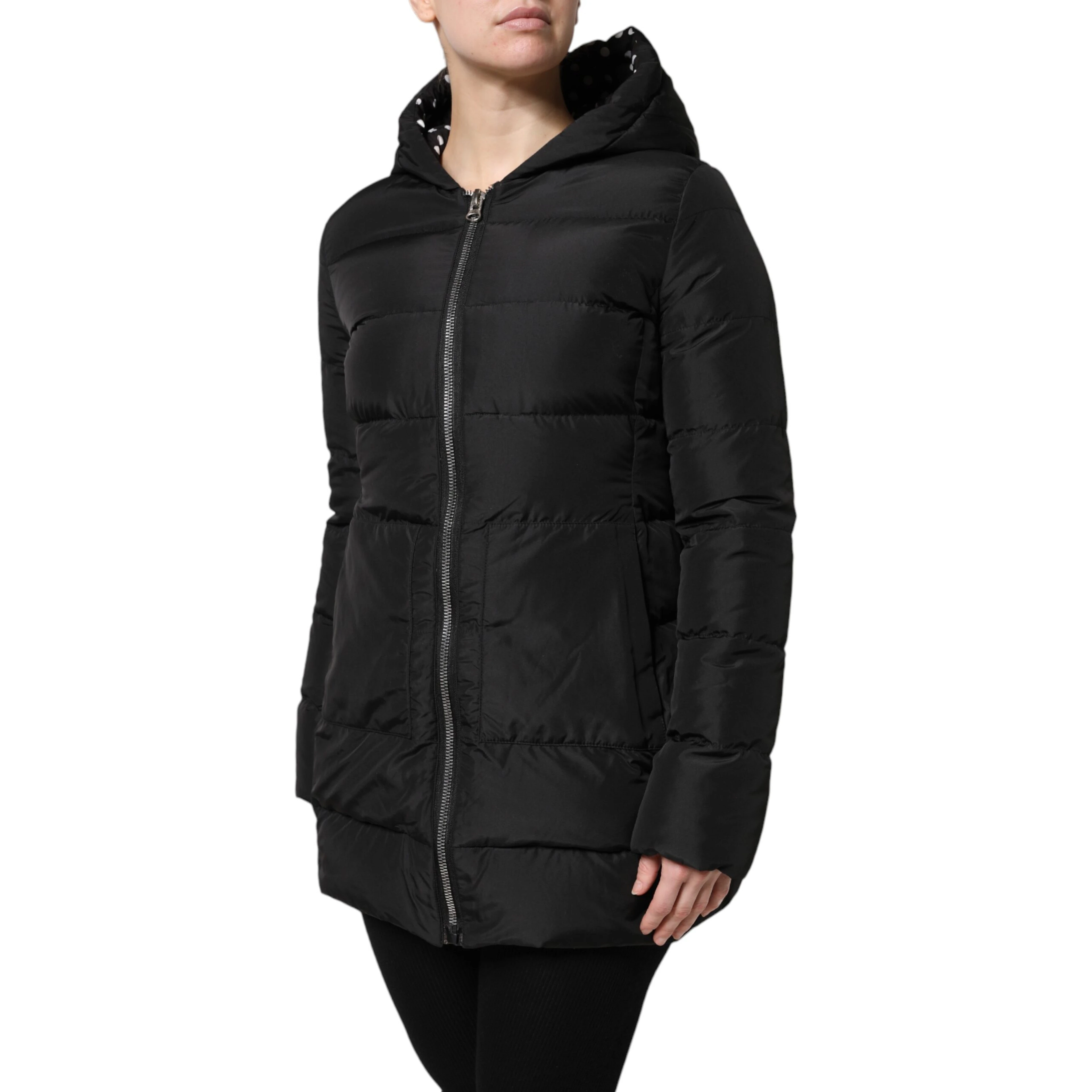 Black Puffer Hooded Zip Reversible Jacket