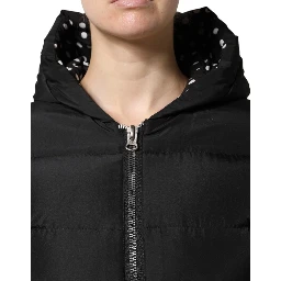 Black Puffer Hooded Zip Reversible Jacket