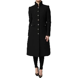 Black Wool Single Breasted Trench Coat Jacket