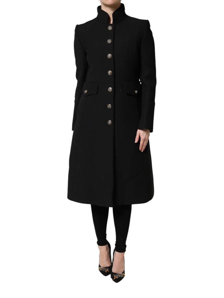 Black Wool Single Breasted Trench Coat Jacket