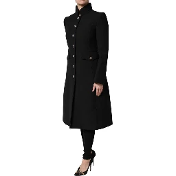 Black Wool Single Breasted Trench Coat Jacket