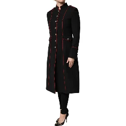 Black Wool Single Breasted Trench Coat Jacket