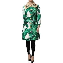 Multicolor Leaf Print Embellished Trenchcoat Jacket
